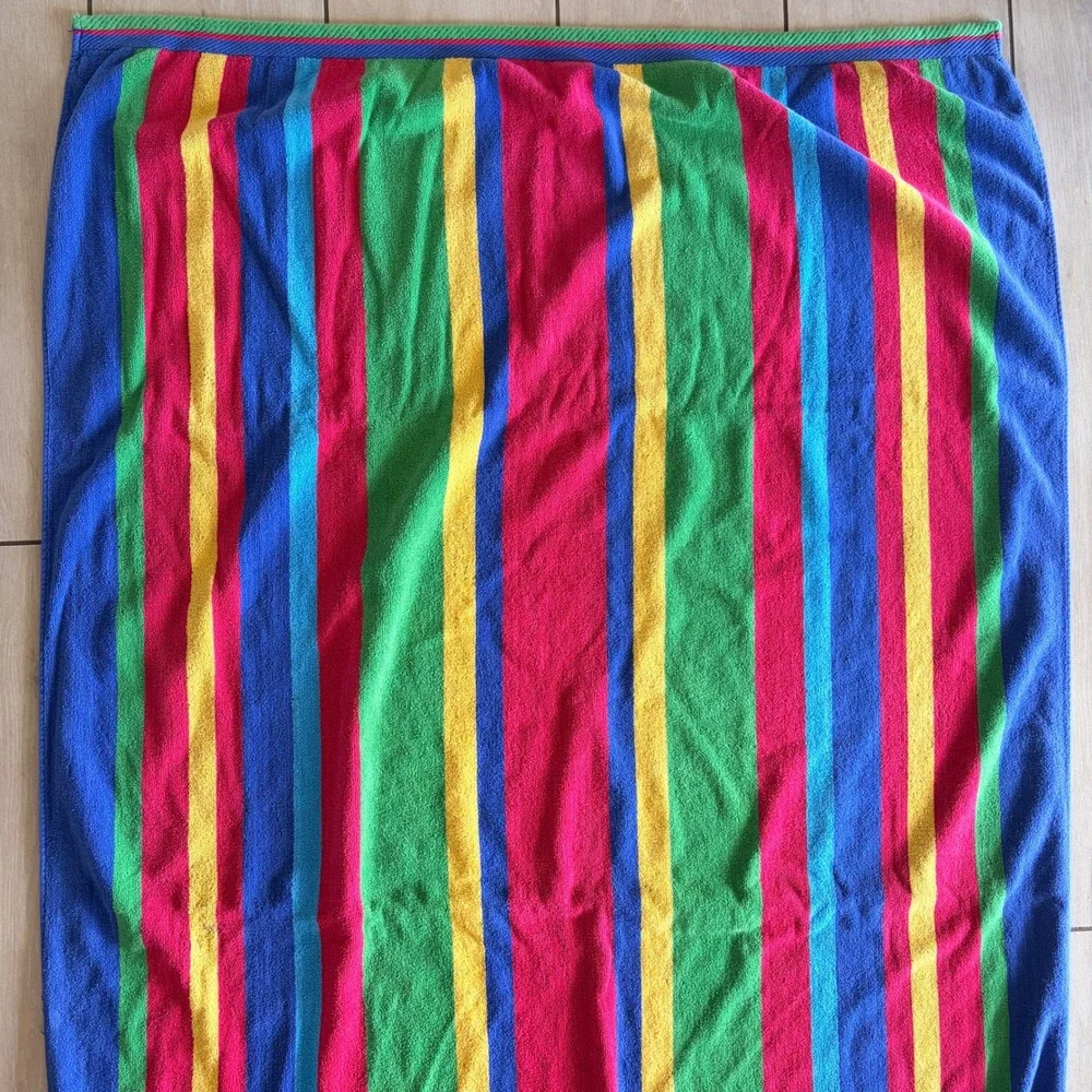 Cecil Saydah Company Vintage Striped Beach Towel 100% Cotton Multi-Color 31x61